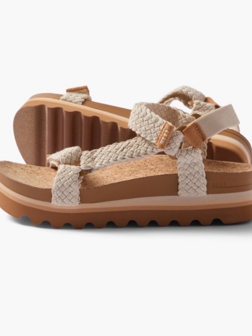 Reef Braided Platform Sandal in Beige and Tan
